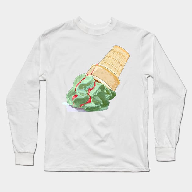 Melted ice-cream (pistachio & strawberry syrup) Long Sleeve T-Shirt by M[ ]